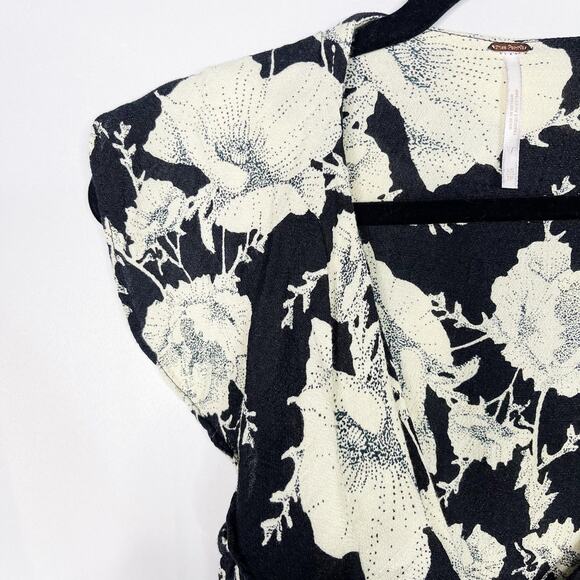 Free People XSmall XS Black Cream Floral French Quarter Printed Mini Dress Wrap - Picture 3 of 13